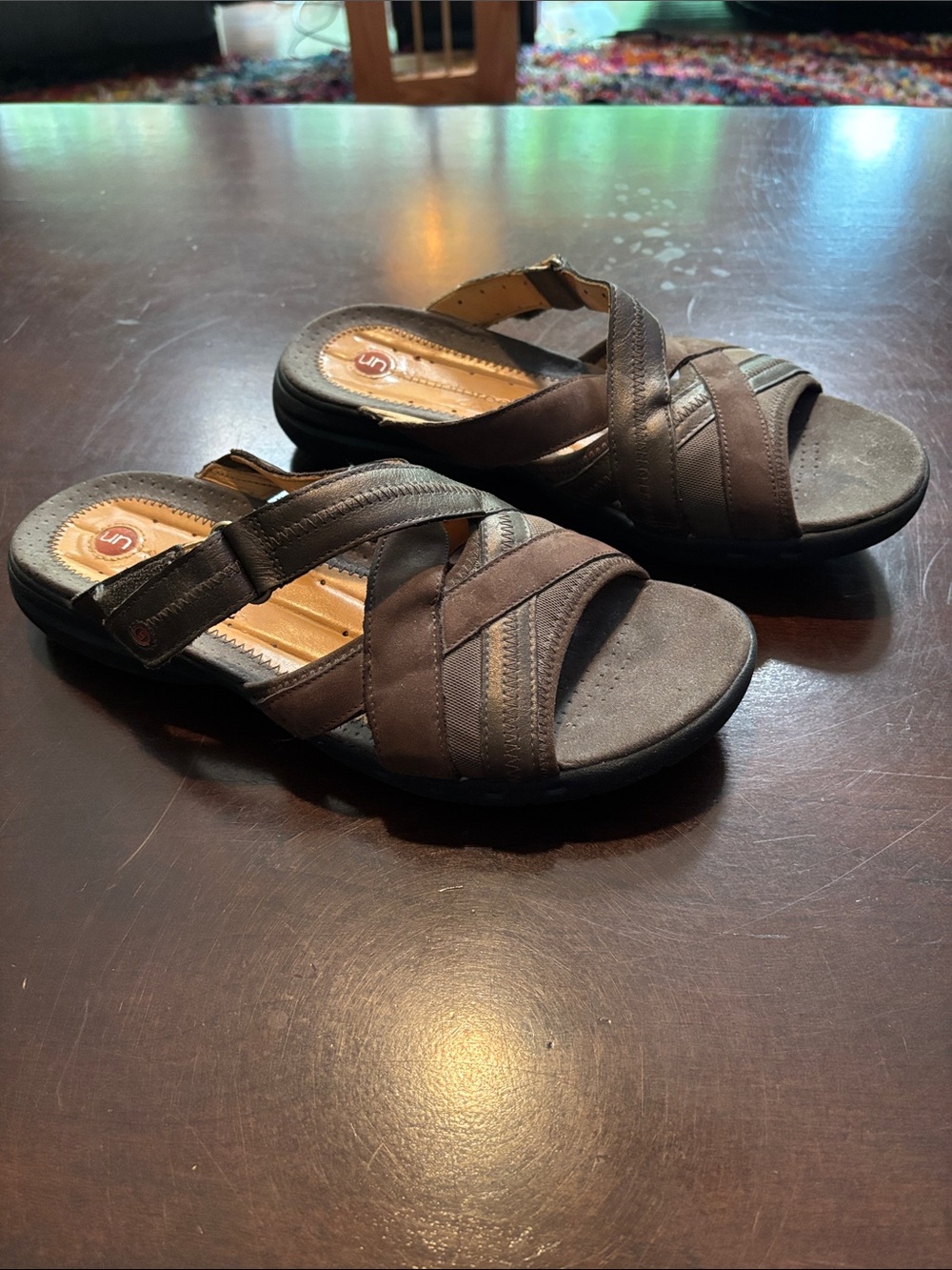 Clarks Unstructured Brown Leather Velcro Sandals